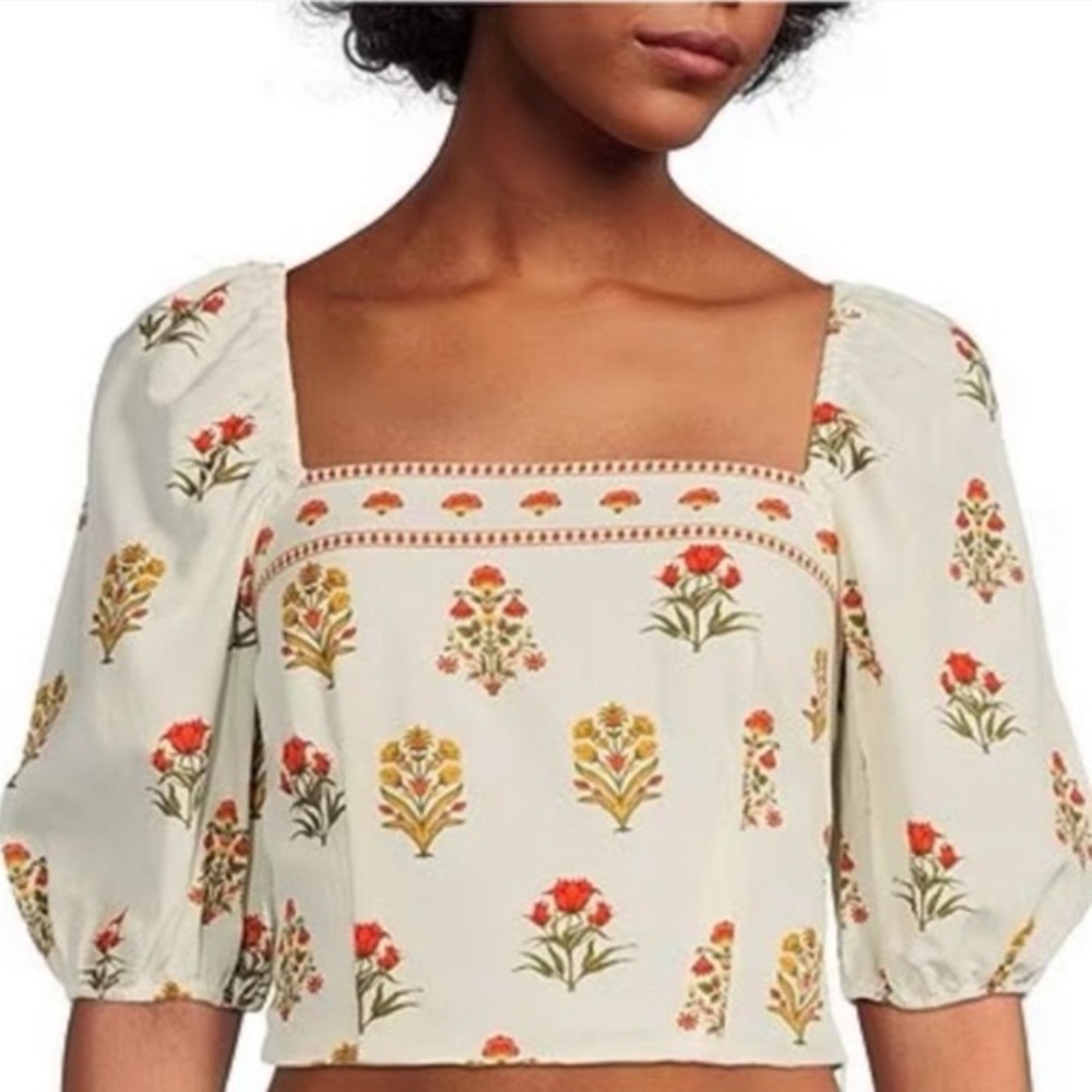 ANTONIO MELANI Floral Puff Sleeve Blouse - White and Red